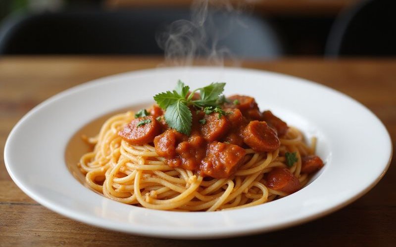 Delicious pasta dish being served at Bubbs and Bites Cafe with fresh ingredients