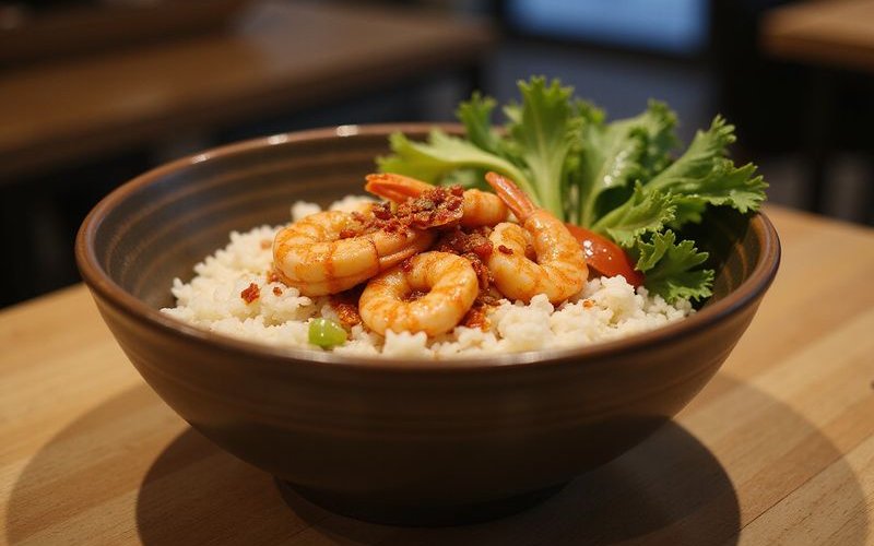 Prawn with Chili Flakes Rice Bowl at Bubbs and Bites Cafe