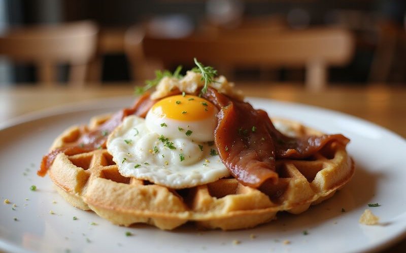Smoked Duck and Eggs Waffle the signature bestselling dish at Bubbs and Bites Cafe