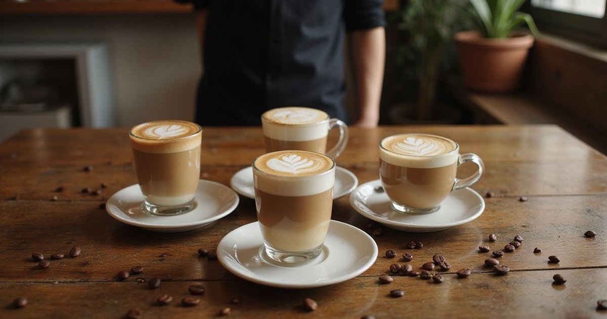 A guide to specialty coffee drinks showing espresso, latte, flat white and cappuccino at Bubbs and Bites Cafe