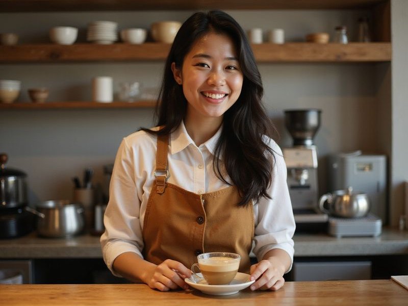 Belle, the founder of Bubbs and Bites Cafe, carefully preparing specialty coffee with passion and dedication