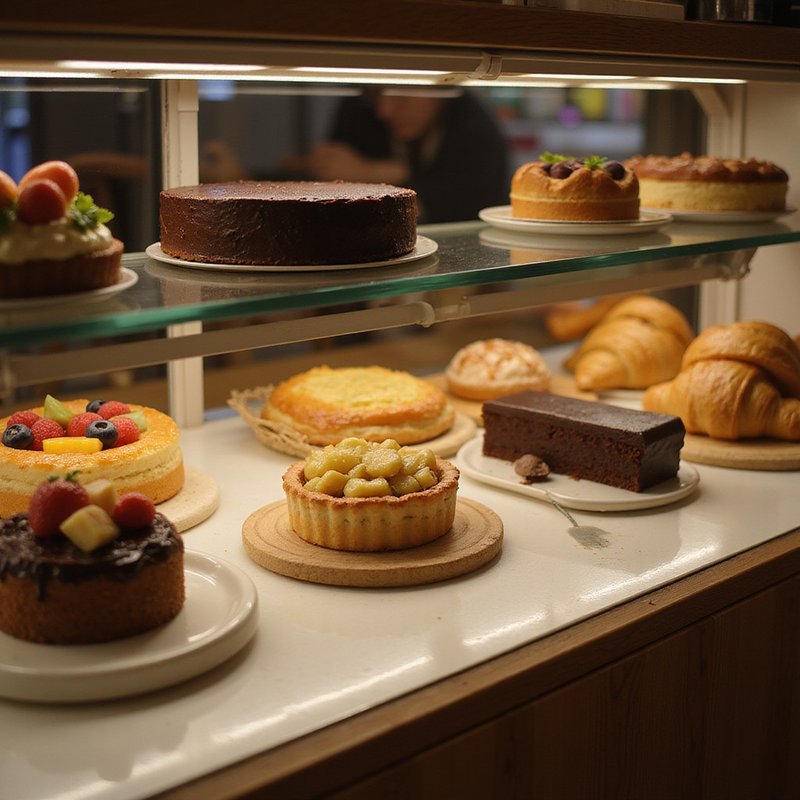 Beautiful display of fresh cakes and pastries at Bubbs and Bites Cafe counter