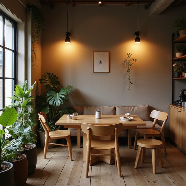 Bubbs and Bites Cafe interior showing the cozy Muji-inspired minimalist decor with warm lighting and comfortable seating in Kota Damansara