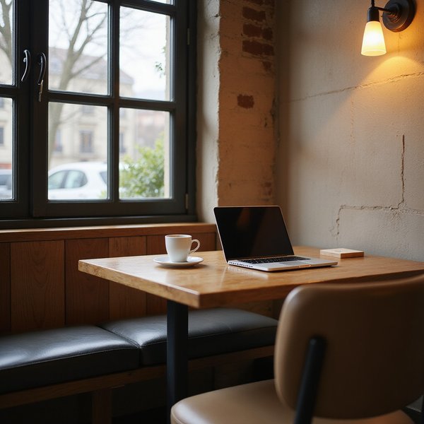 Cozy work-friendly corner at Bubbs and Bites Cafe with WiFi and laptop-friendly tables