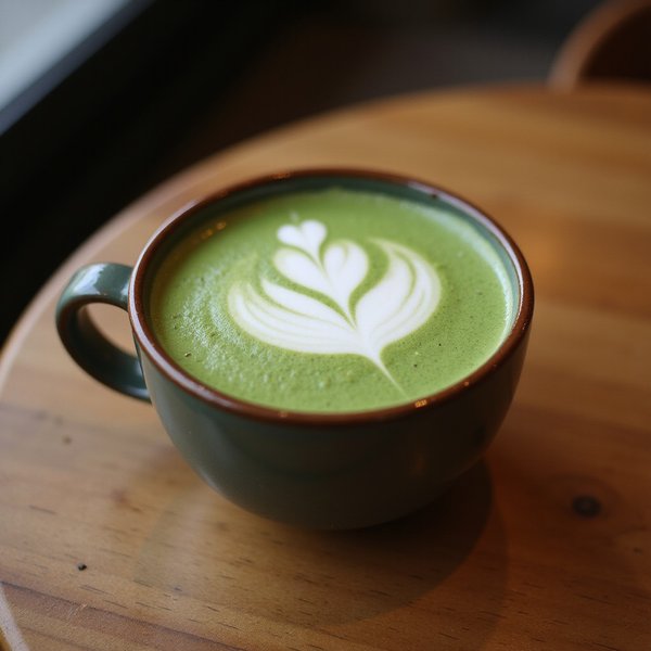 Hand-whisked ceremonial grade matcha latte served at Bubbs and Bites Cafe with beautiful presentation