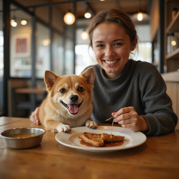 Happy dog enjoying pet-friendly dining experience at Bubbs and Bites Cafe in Kota Damansara with owner smiling